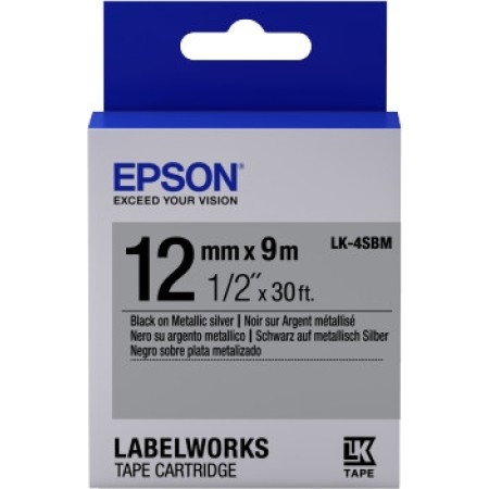 Витратні матеріали для друкувальних пристроїв EPSON Tape - LK4SBM Metallic Blk/Siv (C53S654019)