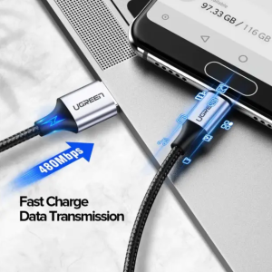 кабель USB-C To USB-A 2.0 1M Silver charging&data syn, Aluminum case + Nylon braided US288/60131. Photo 2