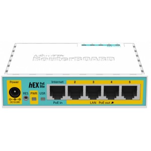 Маршрутизатор hEX PoE lite, 5xEthernet with PoE ou tput for four ports, USB, RouterOS L4 RB750UPr2