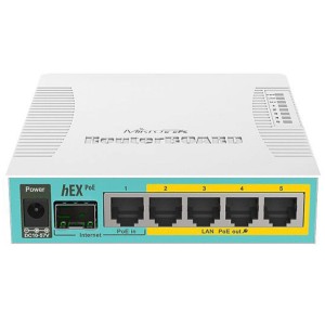 Маршрутизатор hEX PoE, 5xGE with PoE output for fo ur ports, SFP, USB, RouterOS L4 RB960PGS