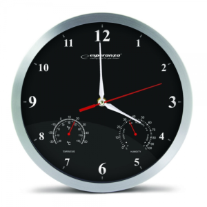 Настінний годинник Wall Clock Washington Black з в имірюванням темп. та вологісті, діаметр 30 см EHC008K CLOCK WASHINGTON BLACK