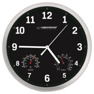 Настінний годинник Wall Clock Lyon Black з вимірюв анням темп. та вологісті, діаметр 25 см EHC016K CLOCK LYON  BLACK