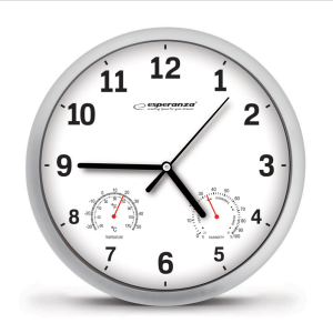 Настінний годинник Wall Clock Lyon White з вимірюв анням темп. та вологісті, діаметр 25 см EHC016W CLOCK  LYON WHITE